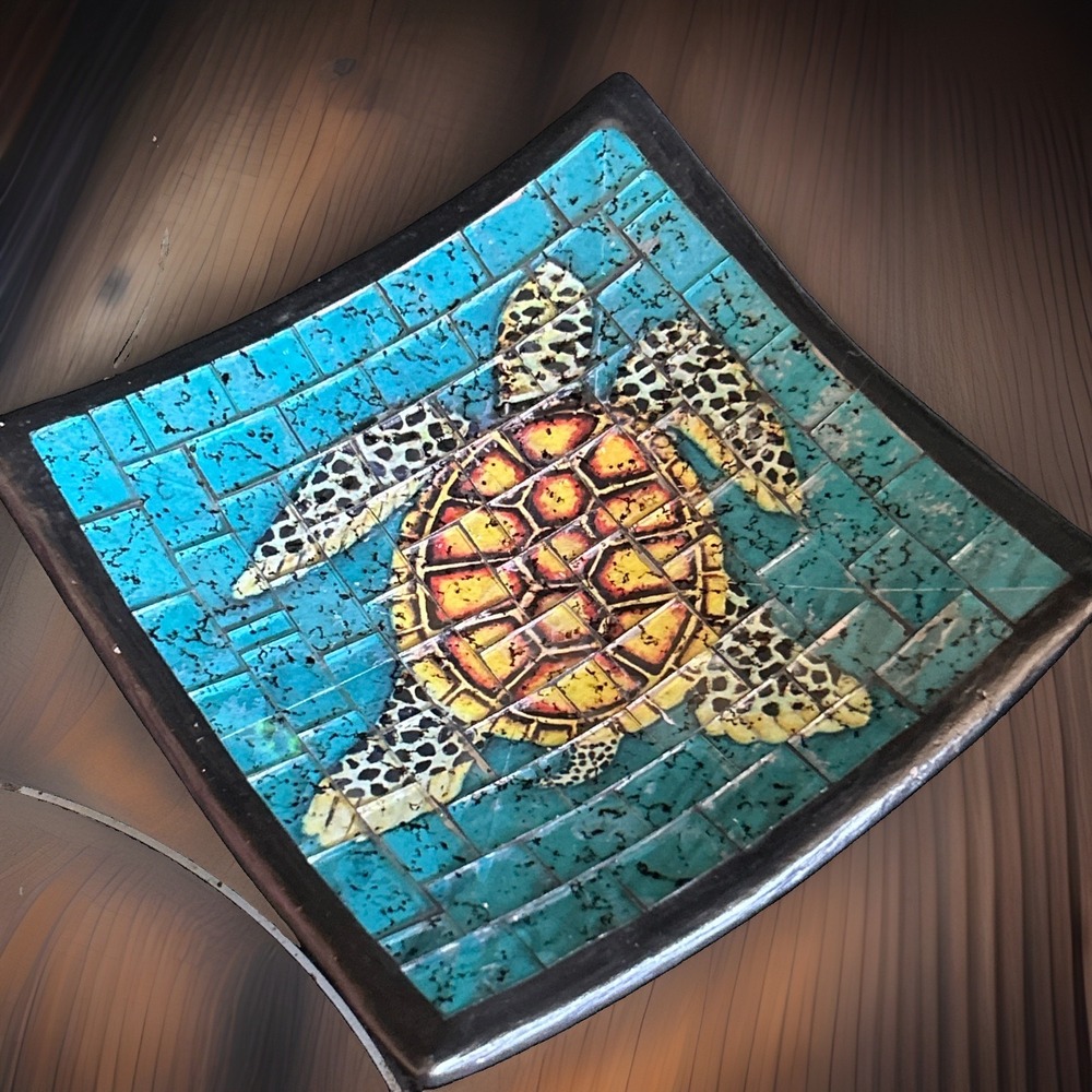 Mosiac Sea Turtle Trinket Dish Indonesia 6x6 Sea Life Marine Life Coastal Decor